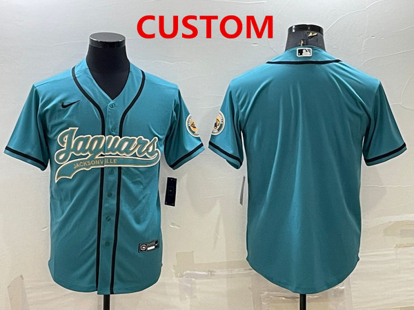 Mens Jacksonville Jaguars Custom Teal With Patch Cool Base Stitched Baseball Jersey